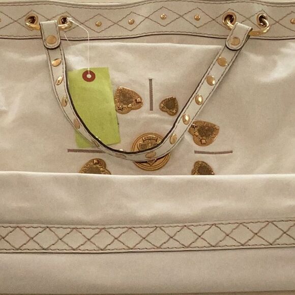 GUCCI OFF WHITE LEATHER LARGE TOTE SHOULDER BAG GOLD HEARTS GROMMET EMBELLISHED - Picture 10 of 13